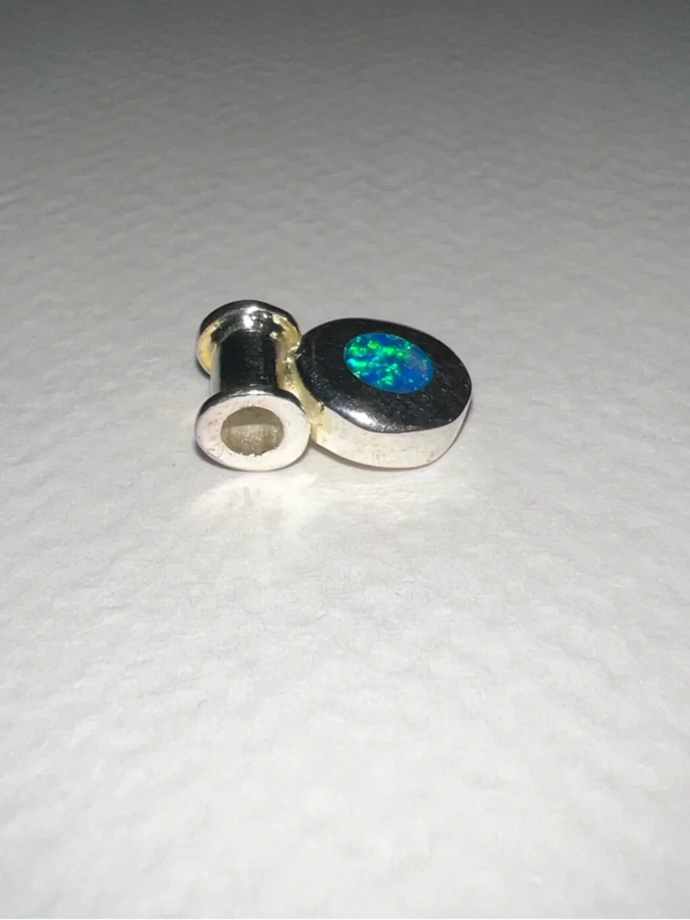 Tiny Sterling Silver Pendant with Blue Opal Accent - Picture 3 of 7